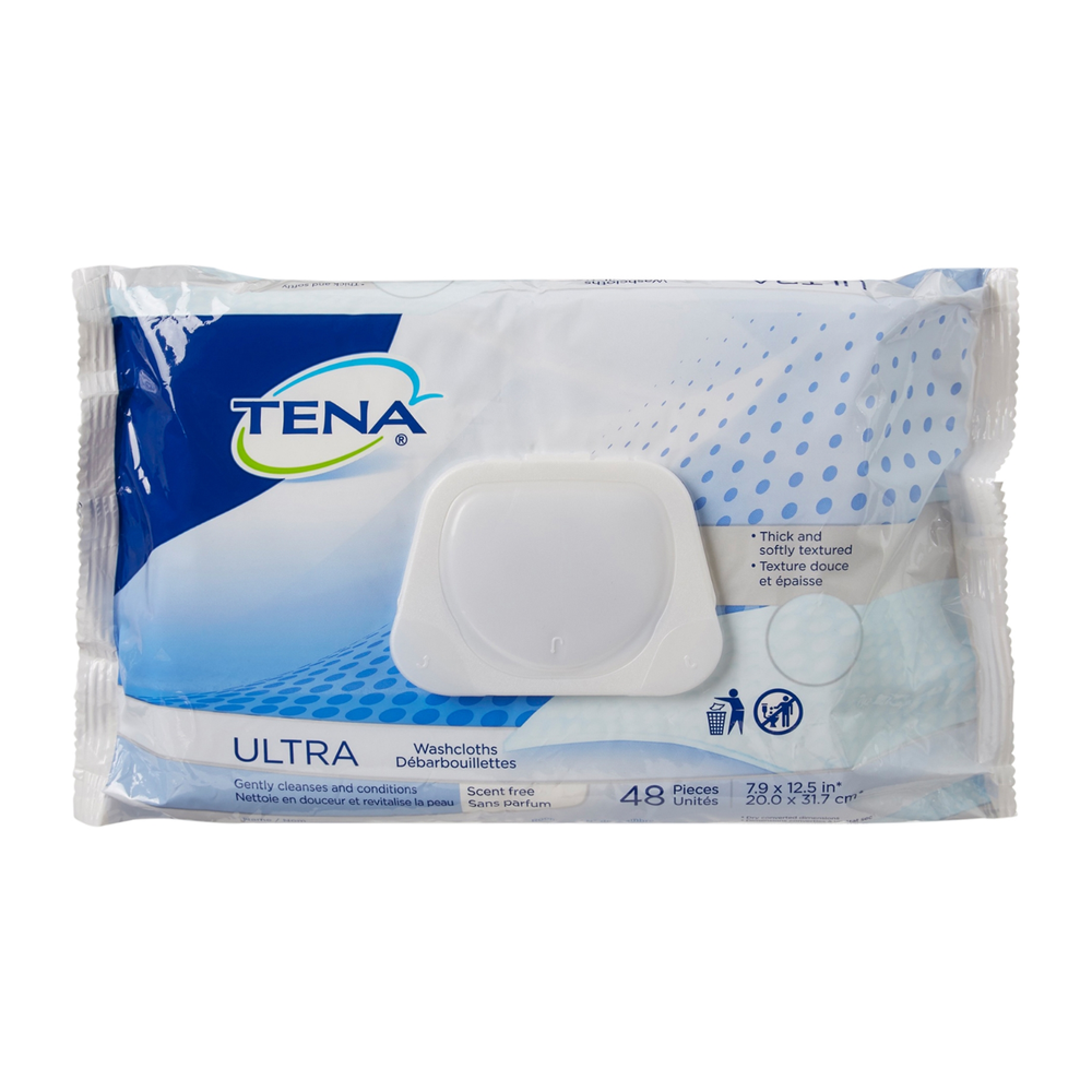 Tena Ultra Unscented Washcloths Personal Cleansing Wipe Soft and Thick,Soft Pack