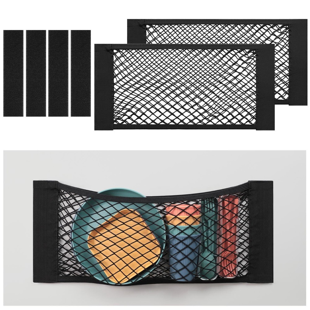 2PCS Car Storage Net Bag 25x60cm Adhesive Mesh Pocket Wall Organizer