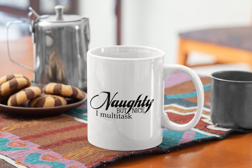 Naughty But Nice Holiday Coffee Mug - Funny Christmas Gift for Multitaskers