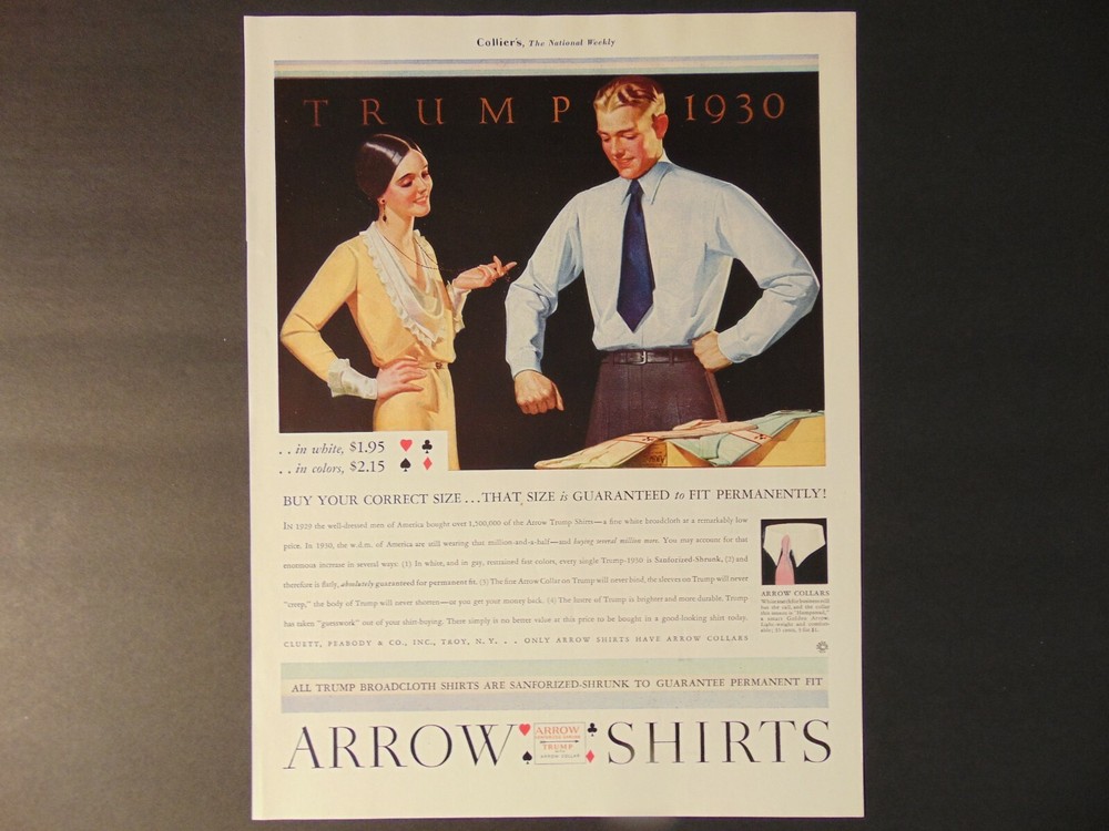 1930 ARROW SHIRTS The Trump Shirt vintage art print ad