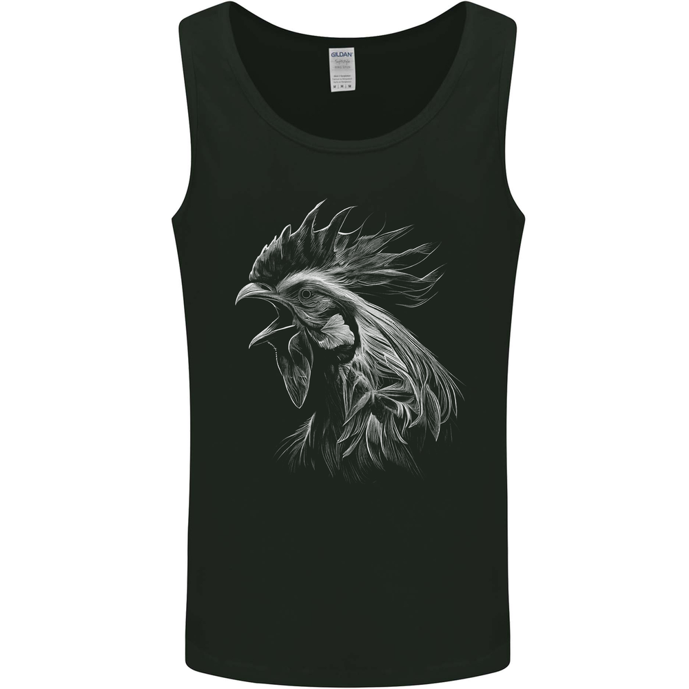 A Monochrome Rooster Farmer Farming Mens Vest Tank Top