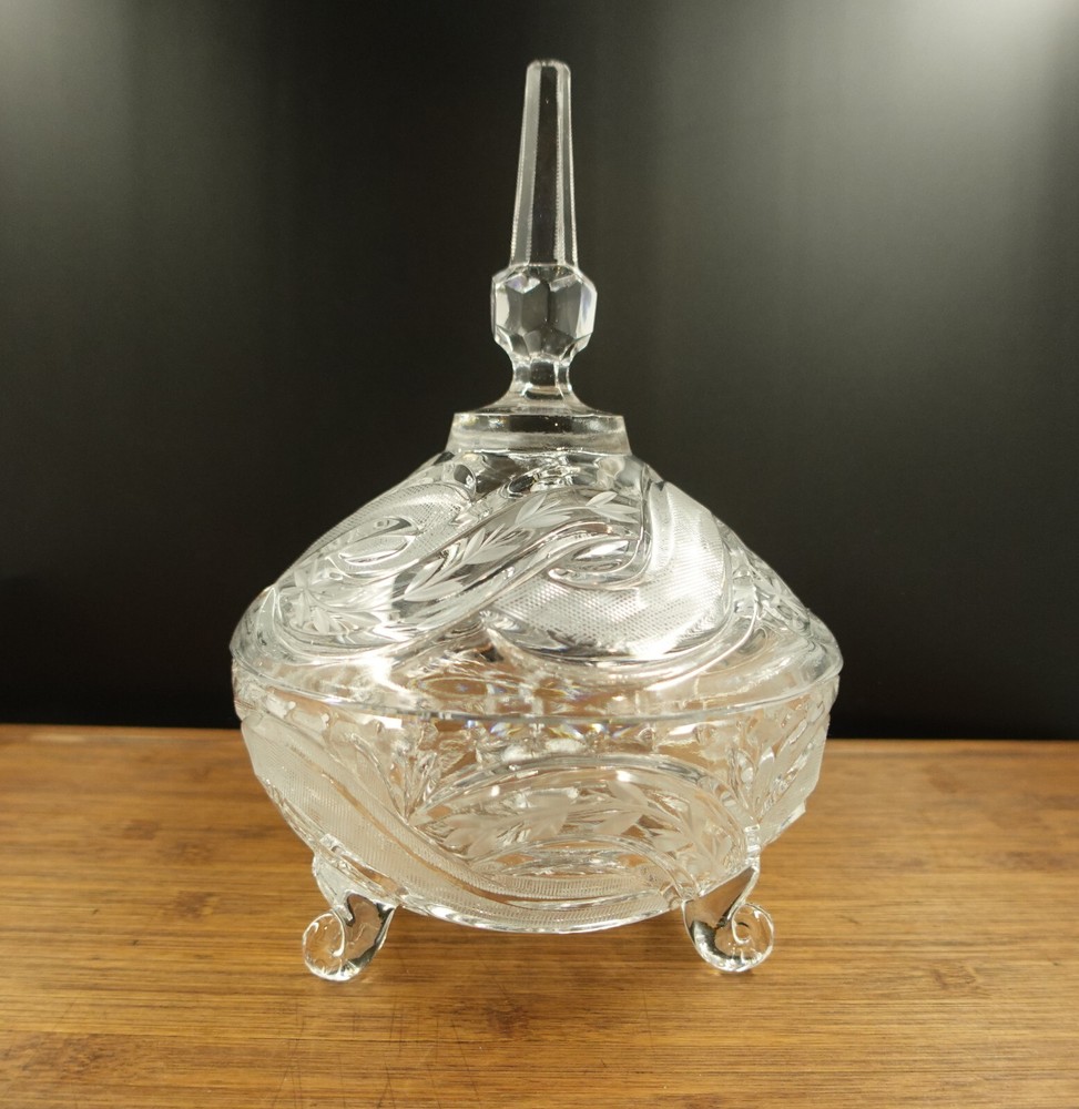 Large Vintage Lead Crystal Etched Footed Candy Dish