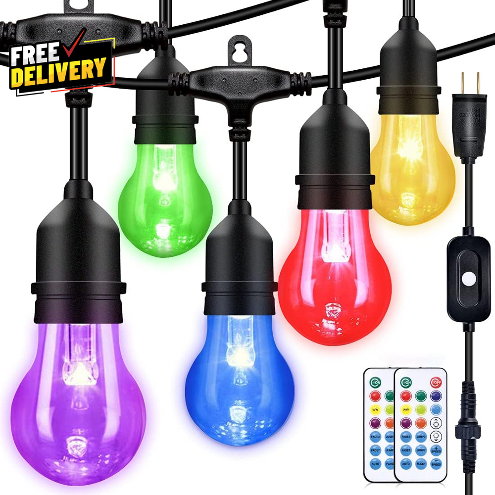 48FT Outdoor Patio Lights Color Changing RGB LED String Lights with 16 E26 Sh...