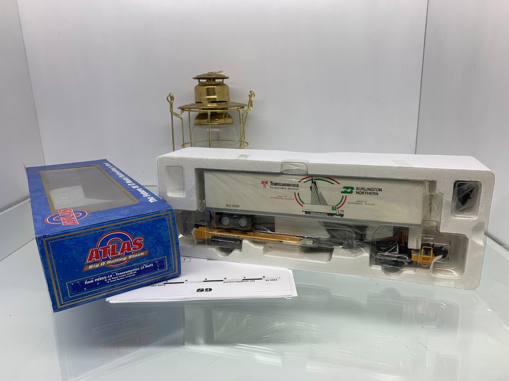 089 Atlas TransAmerica Burlington Pine Trailer & TTUX Flat Car O Scale 3 Rail