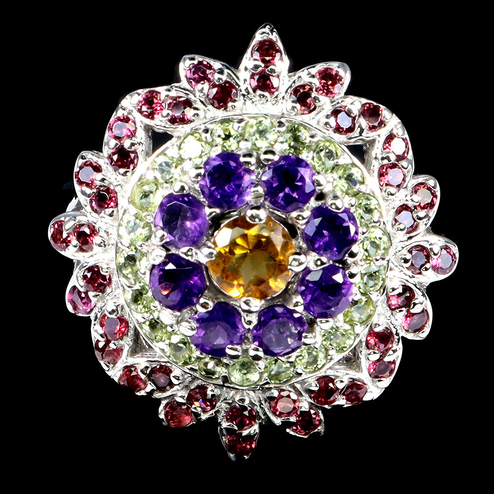 925 Sterling Silver Ring with Citrine Amethyst Peridot Gemstones Size 8 Jewelry