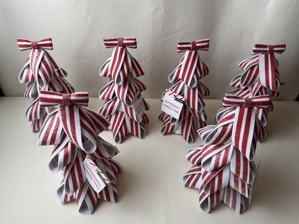 Target Frosted Peppermint Ribbon Christmas Trees Bullseye Holiday Decor NWT