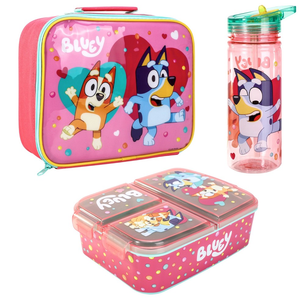 Bluey Pink Kids Lunch Box Set – Lunch Bag, Lunch Box and 580ml Water Bottle