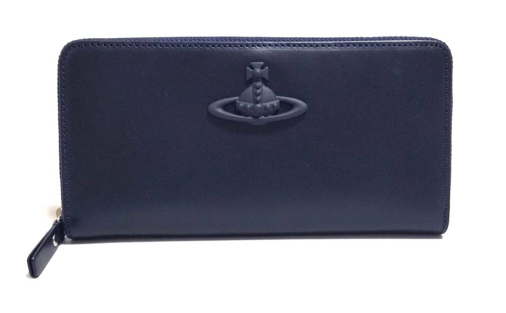 Vivienne Westwood VWK465 Long Wallet Dark Navy Leather Zipper Used