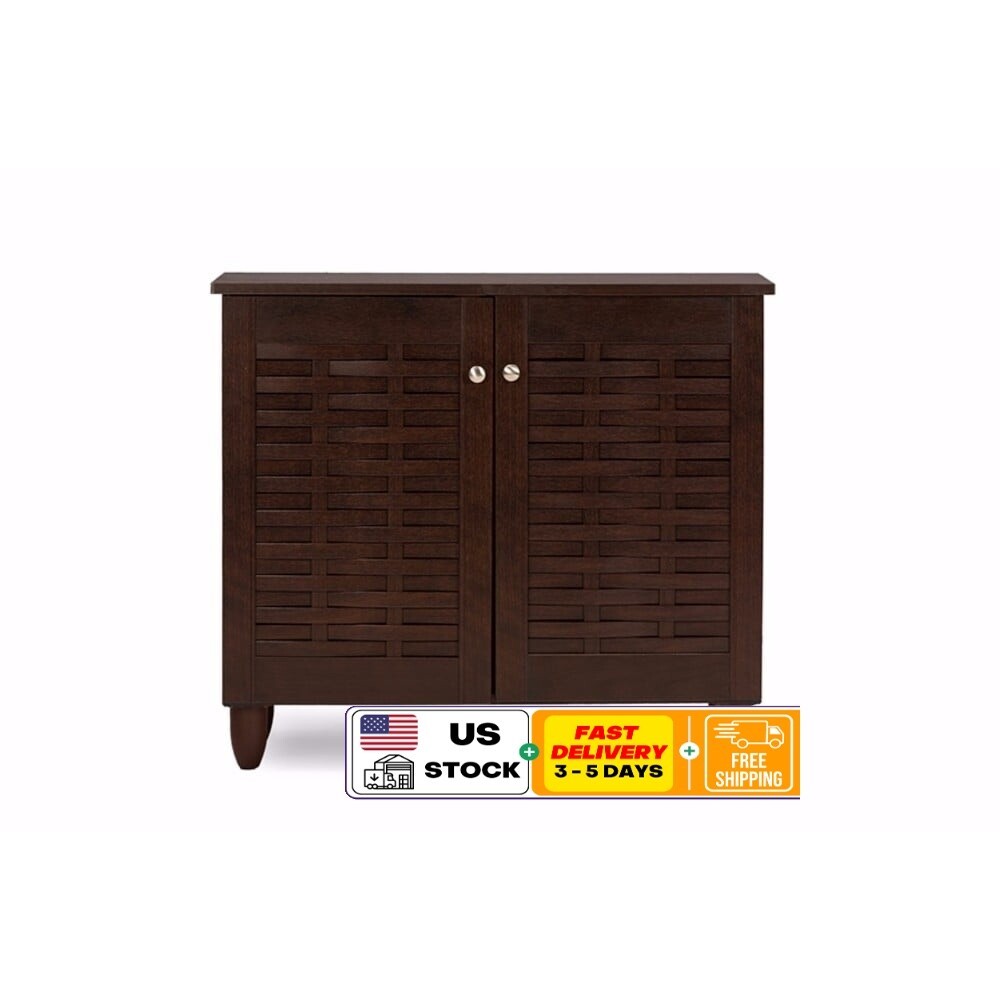 Modern 2-Door Wooden Entryway Shoe Storage Cabinet Organizer Shelves Dark Brown