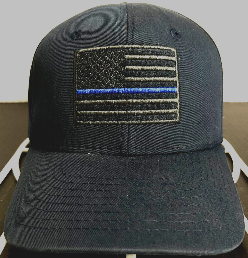 RAPDOM Tactical Gear Blue Line Hat US Flag Adjustable Black Trucker Cap