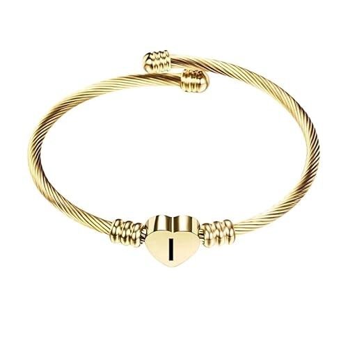 Stainless Steel Heart Word-I Bracelet Engraved Charm Bracelet for Women Golden