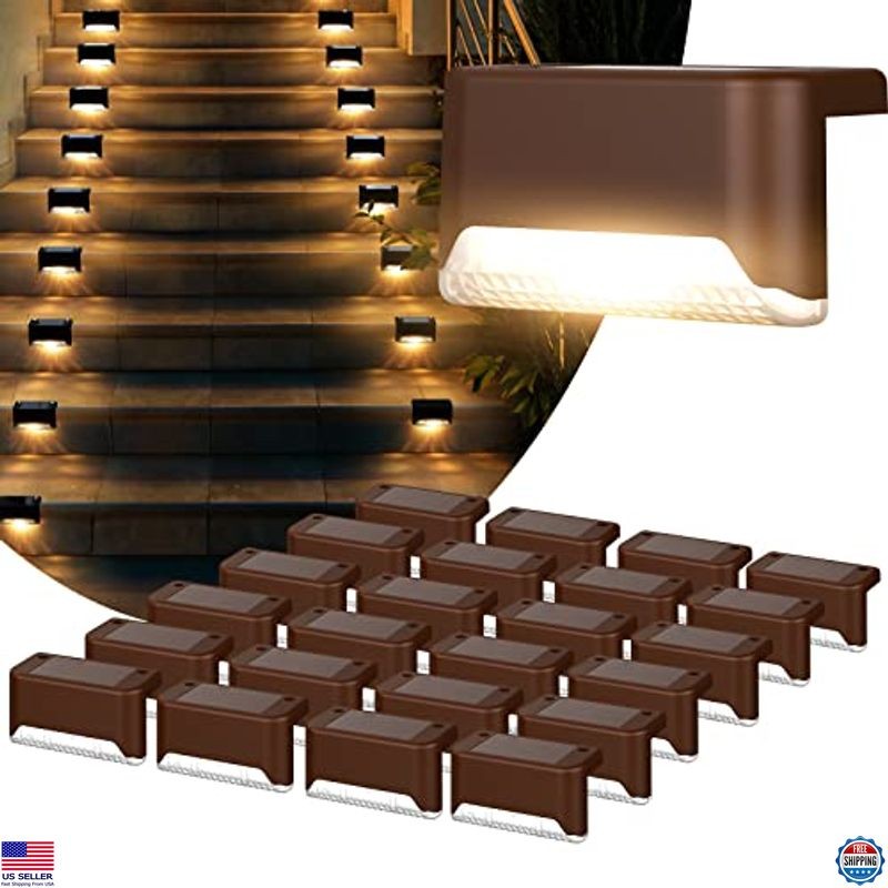 24 Pack Waterproof Solar LED Deck Lights for Stairs Yard Patio Garden Pathway