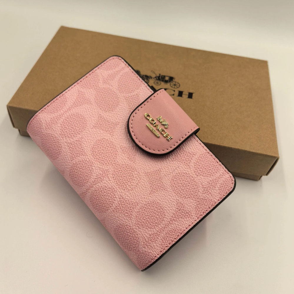 New Coach Medium Corner Zip Wallet In Signature Canvas Pink CW786 With Box