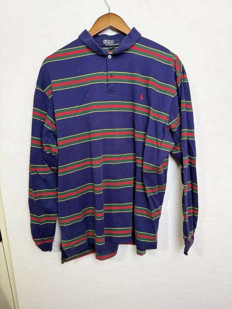 Ralph Lauren Polo Striped Blue Red Green L/S Shirt XXL