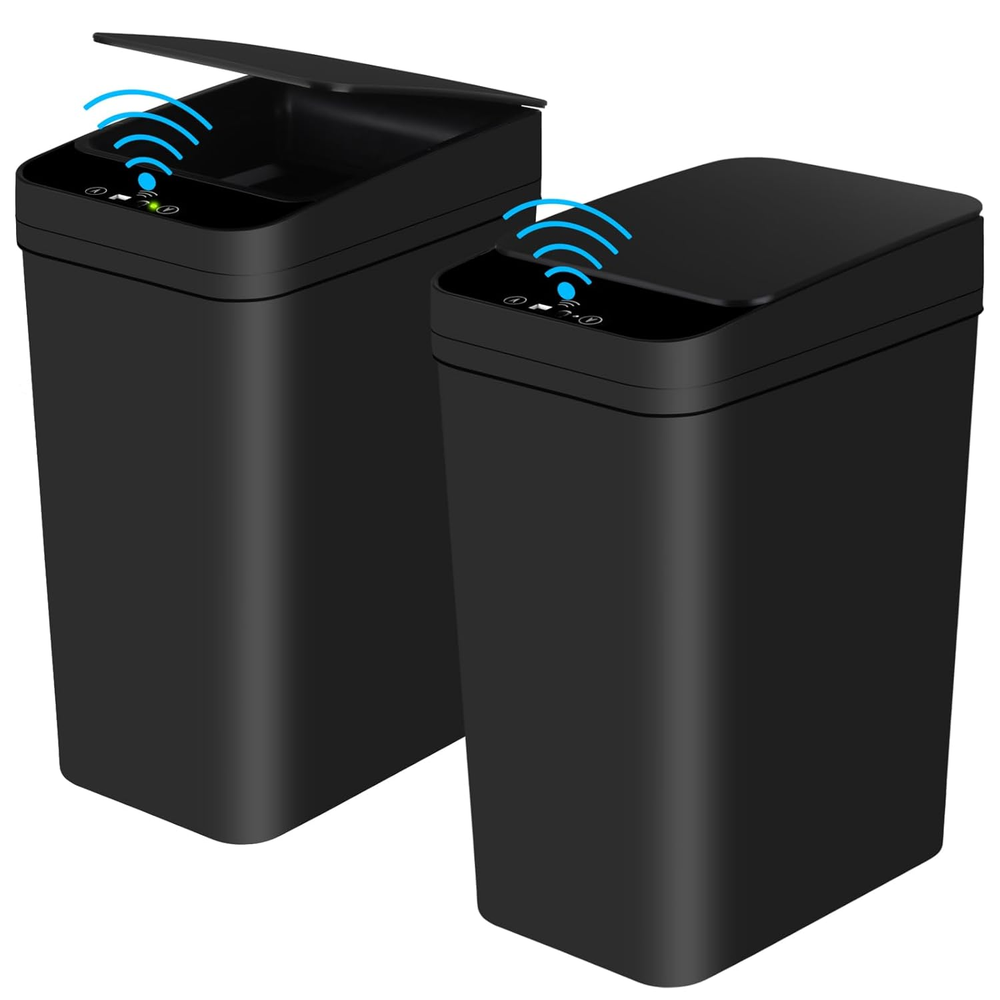 Bathroom Automatic Trash Can 2 Pack 2.2 Gallon Touchless Motion Sensor Small Sli