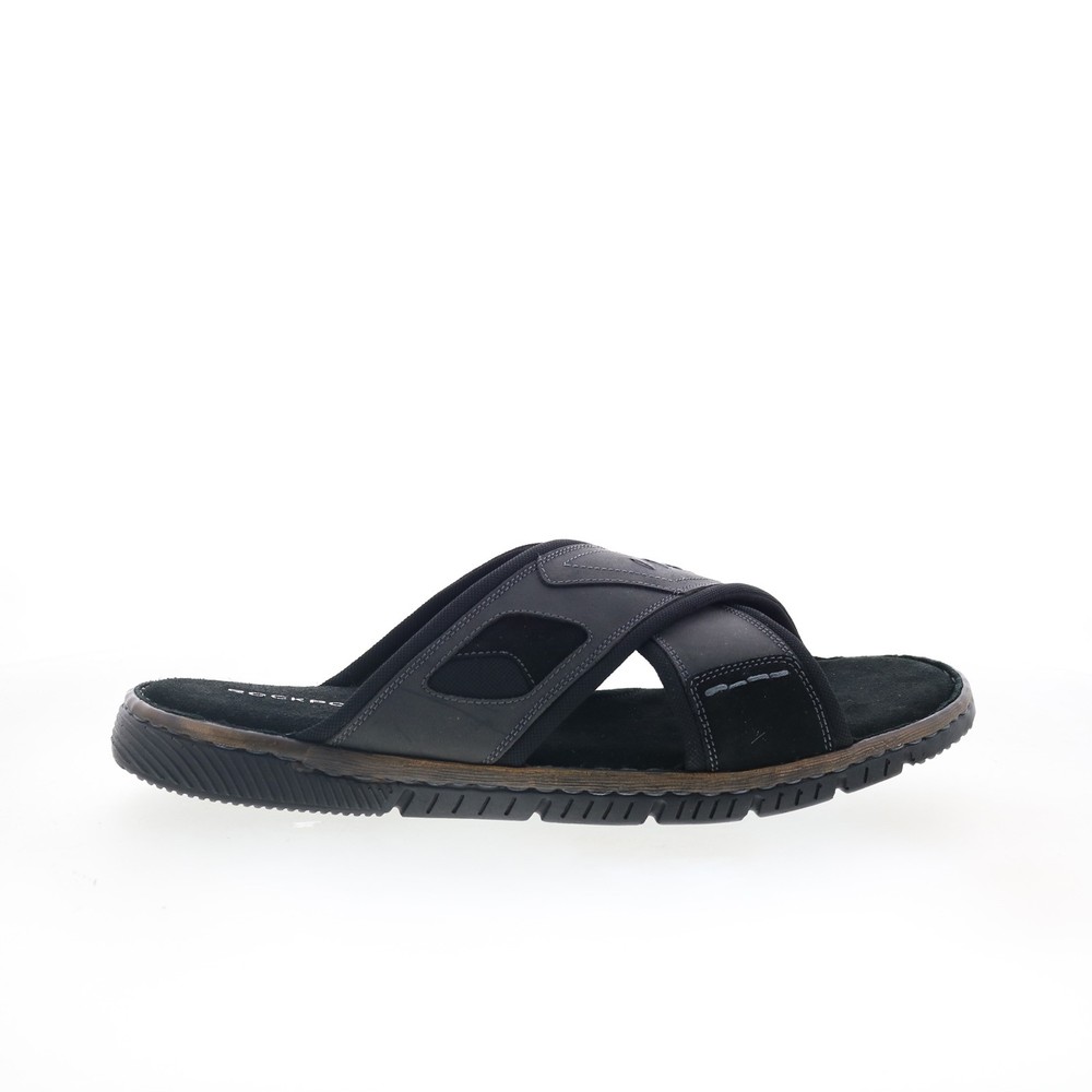 Rockport Jasper X Band CJ4590 Mens Black Leather Slides Sandals Shoes 8.5