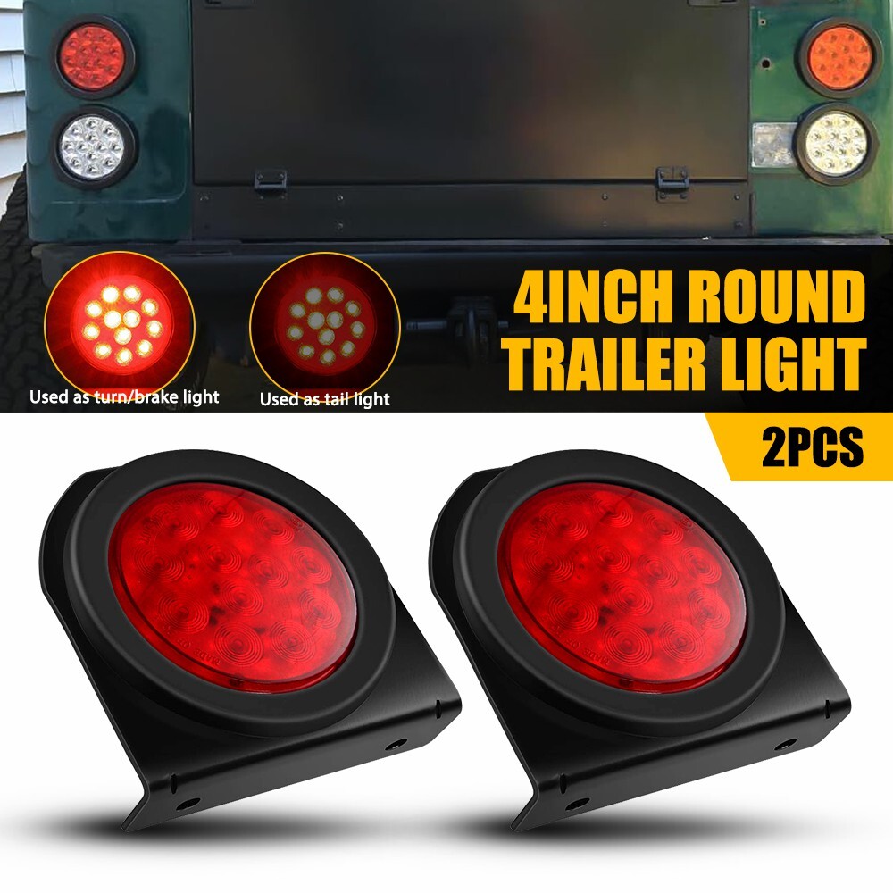 4-Inch Round Red LED Tail Lights with Mounting Brackets – Universal Waterproof Pair  
