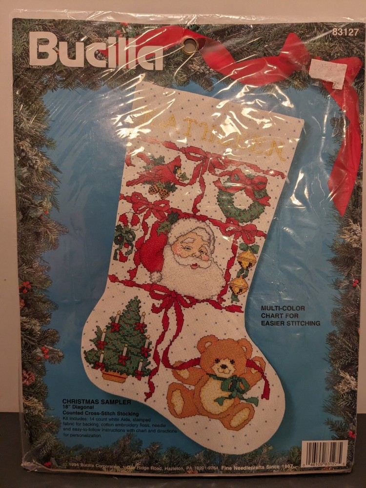 Bucilla Christmas Cross-stitch Stocking Kit Santa Teddy Bear Tree Cardinal NEW