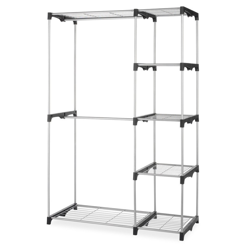 Double Rod Freestanding Closet Organizer with 5 Shelves Easy Assembly-image