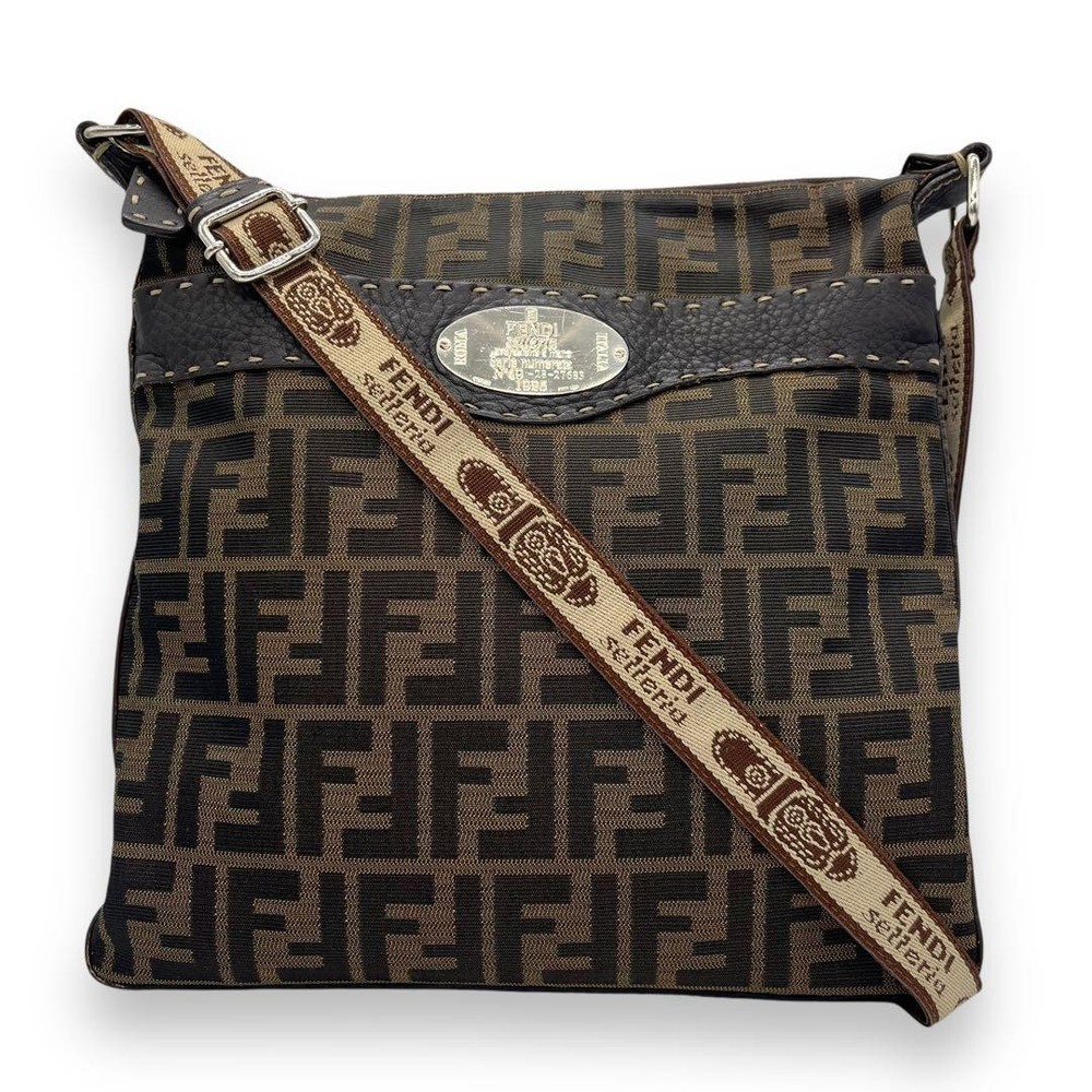 Fendi Zucca Canvas Dark Brown Shoulder Crossbody Bag AB Authentic