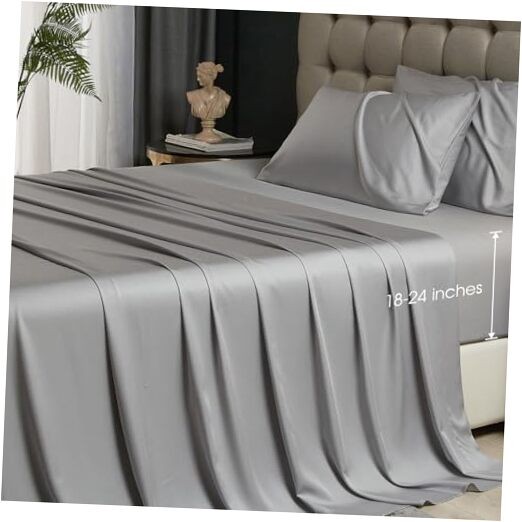 Silk-Soft Bamboo Rayon Grey Queen Sheets - Breathable Light Grey