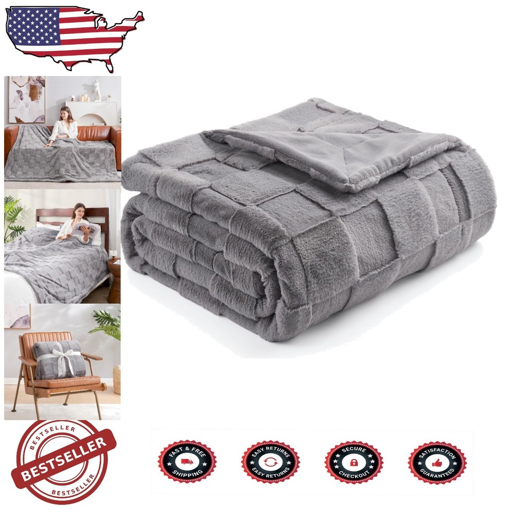 Ultra-Soft Lightweight Minky Checkered Throw Blanket – 50x60 Grey  