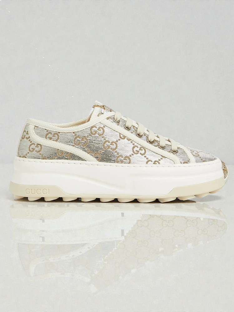NIB Gucci Tennis Treck GG Silver Flatform Sneakers Size US9 EU39