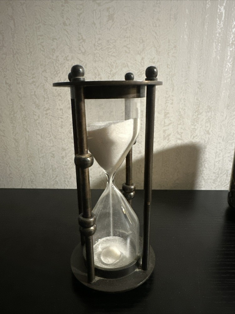 Vintage Antique Brass & Glass Hour Glass Timer Sand Timer Desk Timer Eco Timer