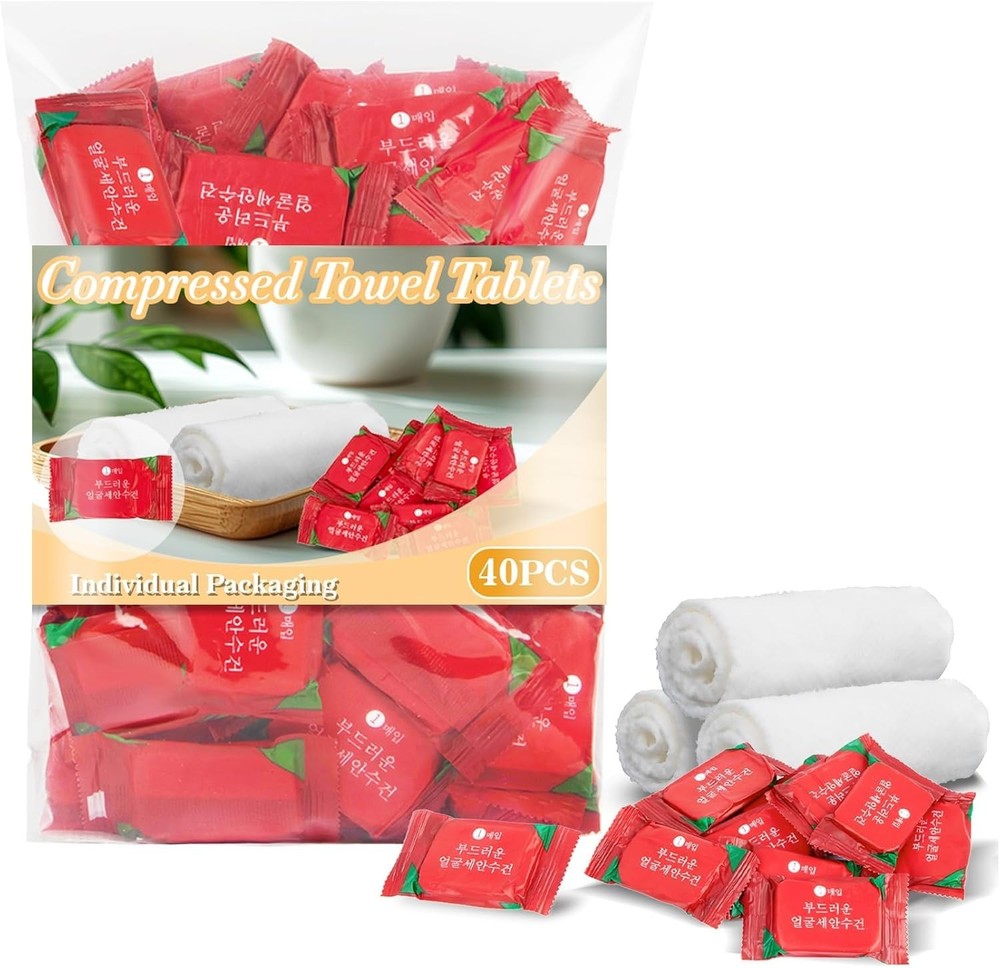 40PCS Compressed Travel Towels - Disposable Face Towel Tablets for On-the-Go
