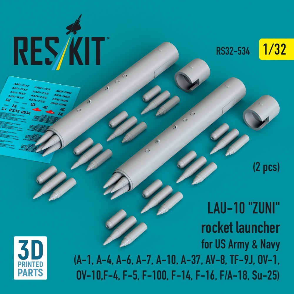 Aircraft Weapon Set LAU-10 Zuni Rocket Pods 3D Printed 1/32 ResKit RS32-0534
