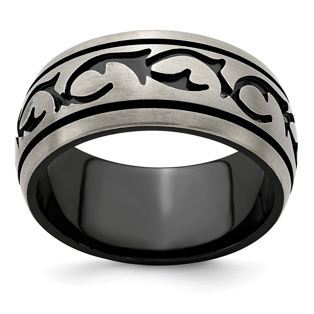 Black Titanium & Titanium Brushed 10mm Band Ring Size 10 for Men 6.38gm