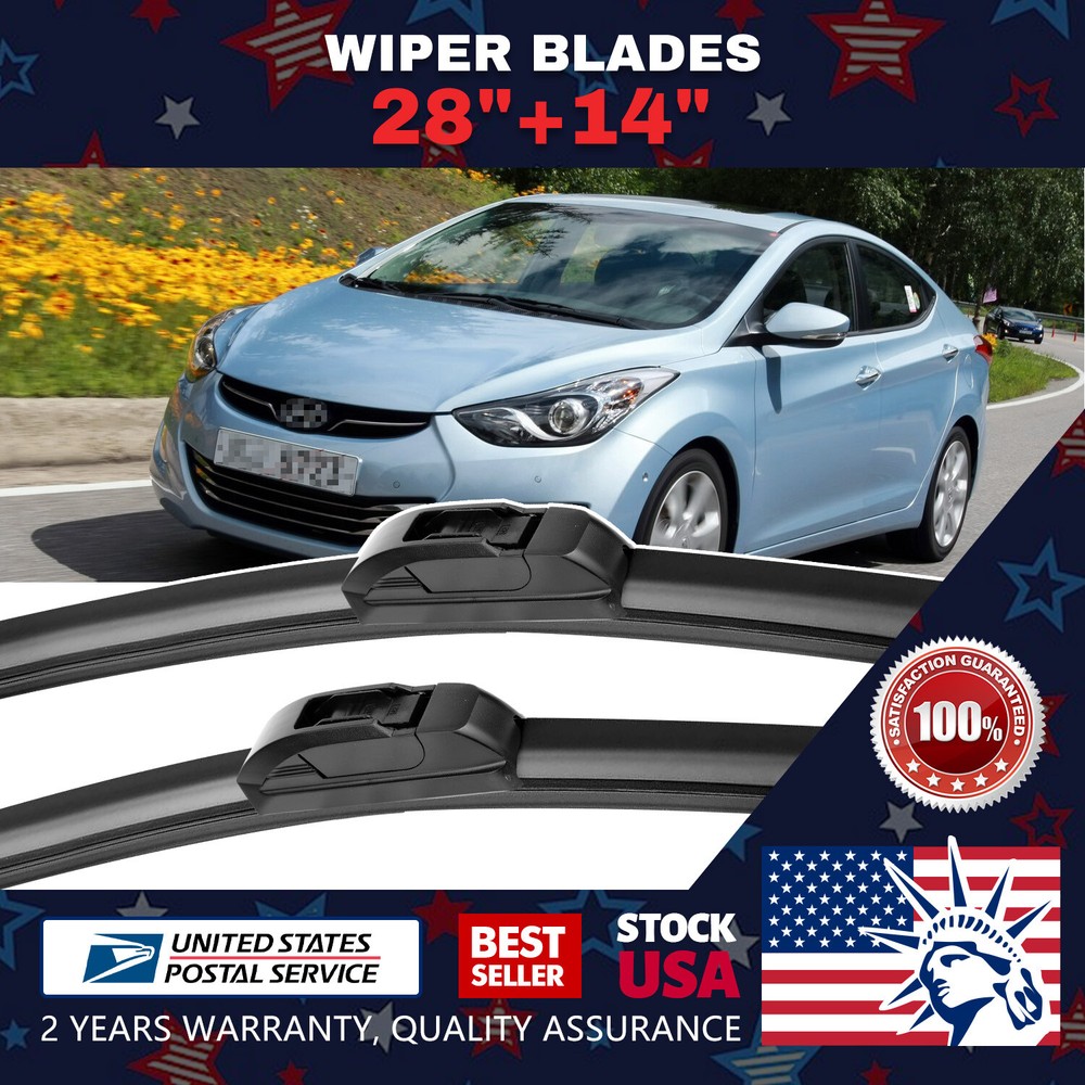 28''+14'' OEM Quality Bracketless Windshield Wiper Blades J-Hook Pair All Season