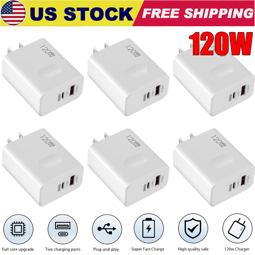 6PCS 120W Fast Charger USB-C Wall Adapter for iPhone 14 13 12 Pro Max