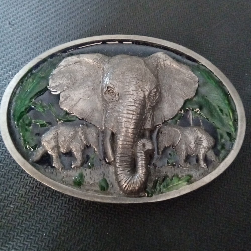 Elephant Safari Green Enamel Eagle Masterpiece Belt Buckle USA 3151 BA 175