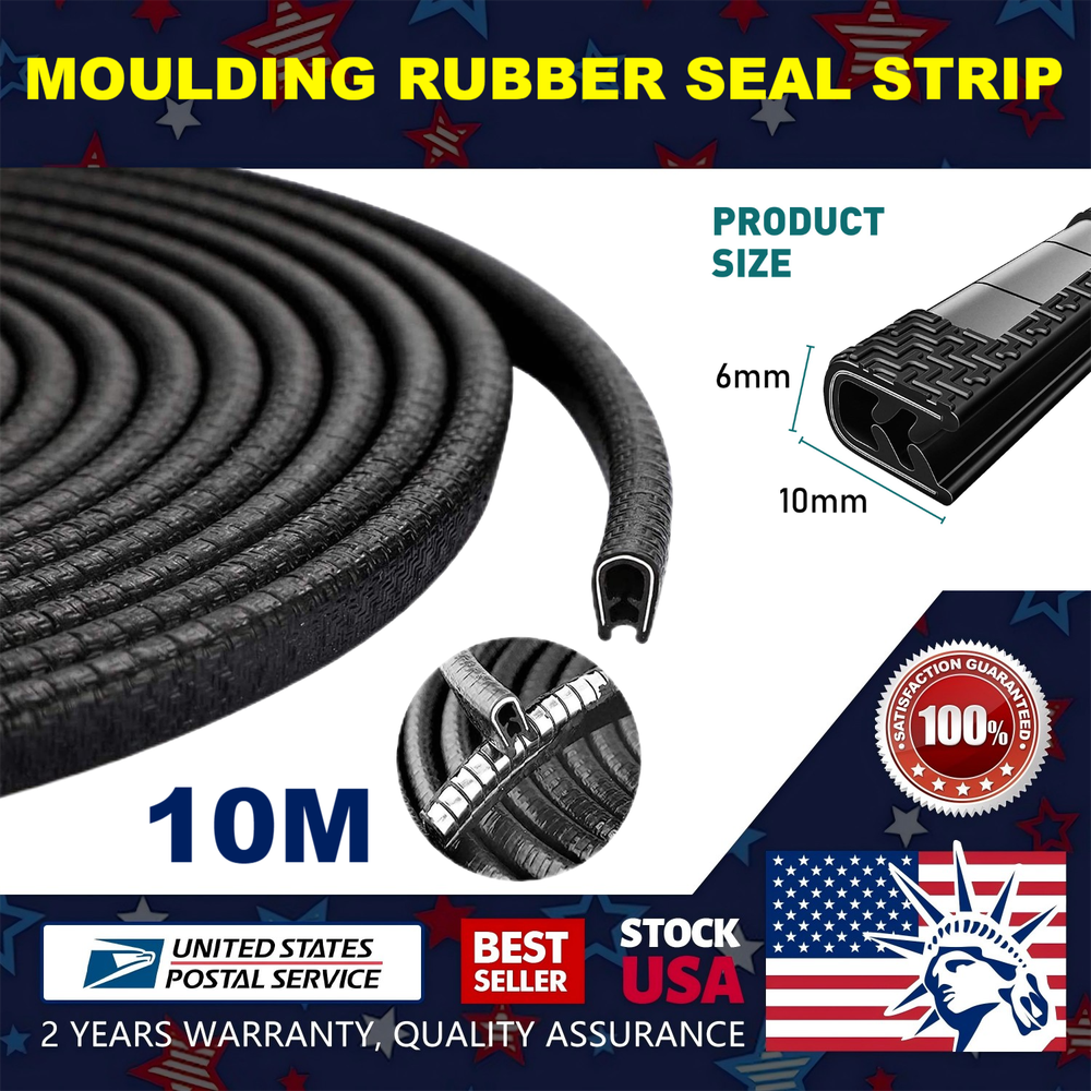 1x Black 10M Car Bonnet Trunk Hood Edge Rubber Sealing Strip Dust Anti-Collision