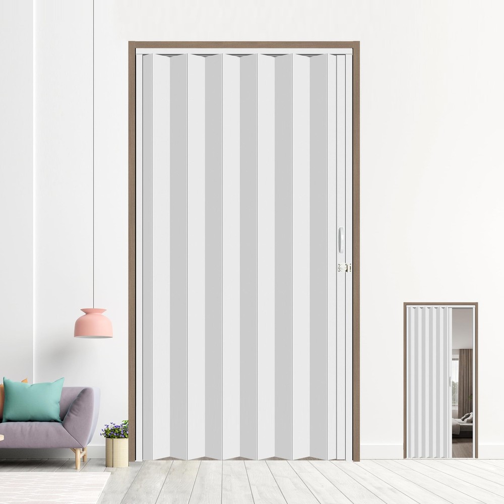 48x79in White PVC Folding Accordion Door with Handle for Living Spaces
