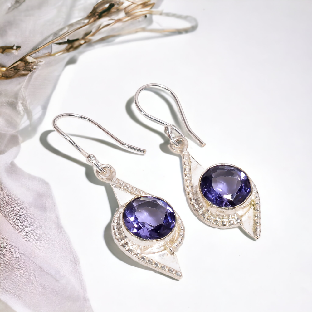 Natural Iolite Gemstone 925 Sterling Silver Drop/Dangle Earrings For Women