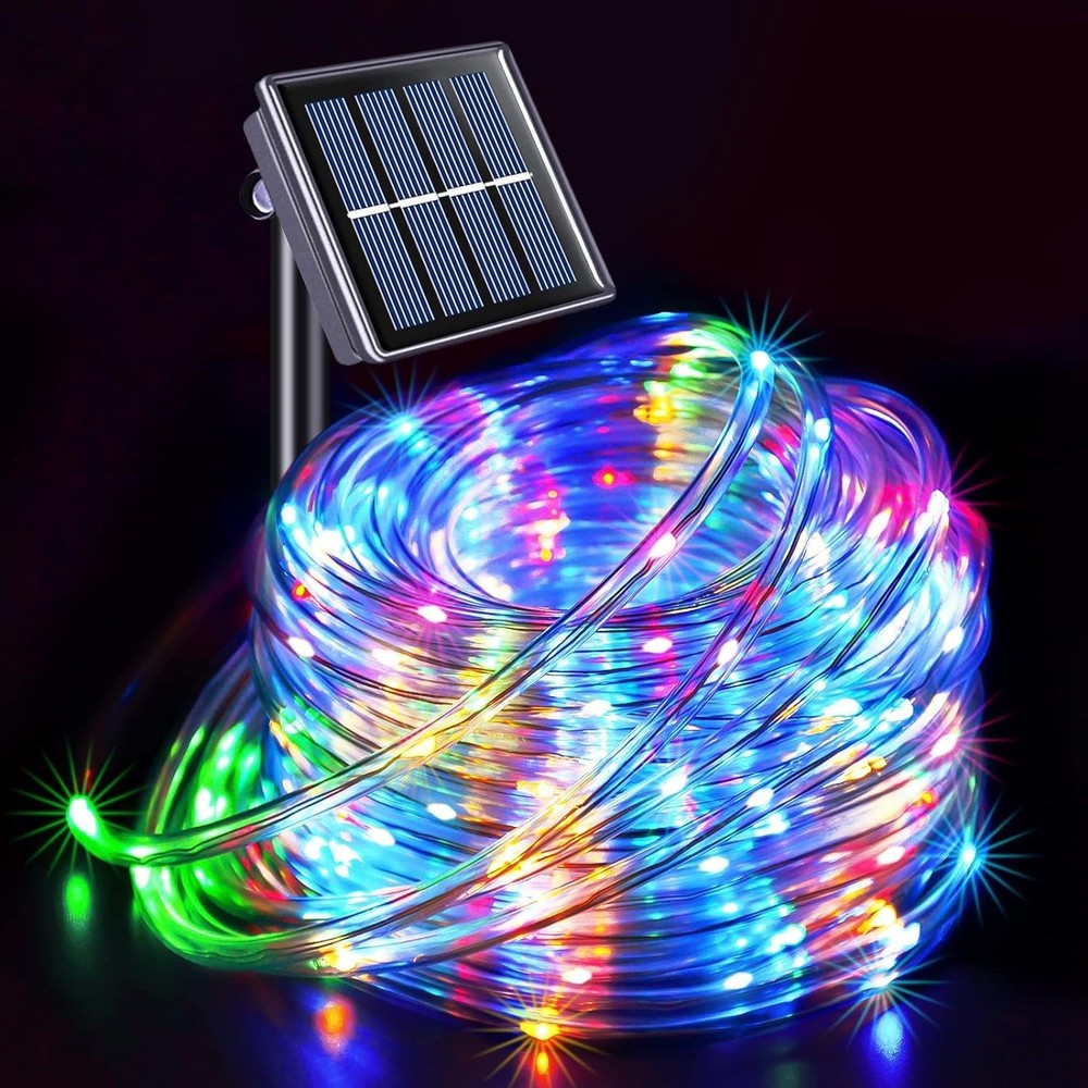 33ft Solar LED Rope Lights for Outdoor Trees - 100 LEDs, Waterproof, 8 Lighting Modes