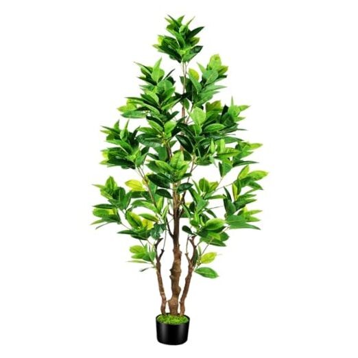 7.2ft Artificial Rubber Tree (85in) with Plastic Nursery Pot Fake Tree, Faux