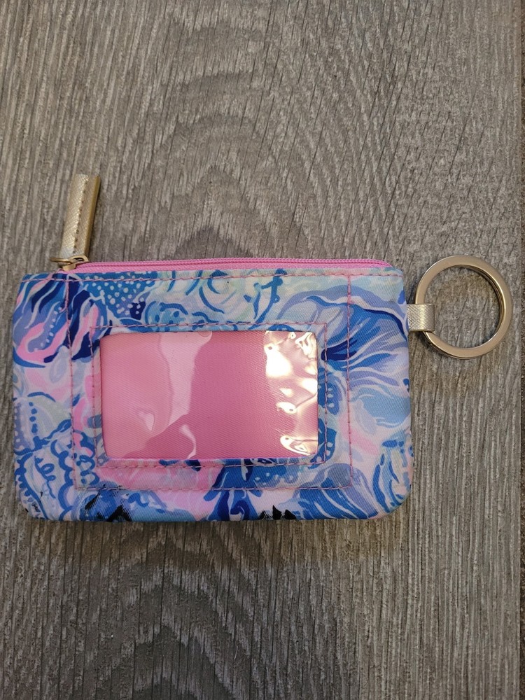 Lily Pulitzer Id Keychain Wallet Zip Close blue coral