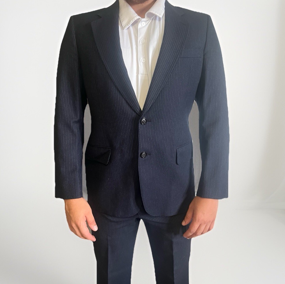 80’s Vintage Men's Blue Wool Pinstripe 2 Piece Suit 40S W34 Riverside Men's Shop