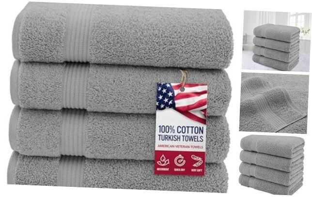 100% Cotton Turkish Bath Towels for Bathroom 4 Pack Bath Towel Sets Light Grey