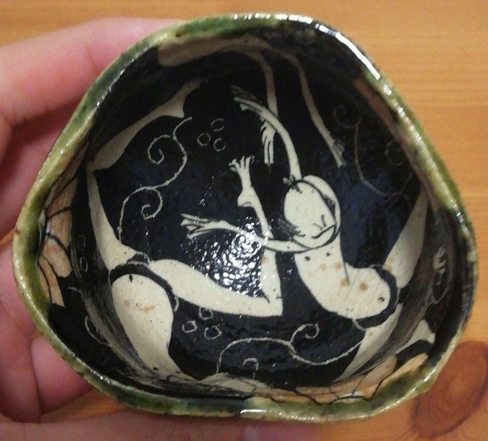 Shogo Ikeda Oribe Manga Sake Cup 8cm x 5.5cm Used Good Condition From Japan