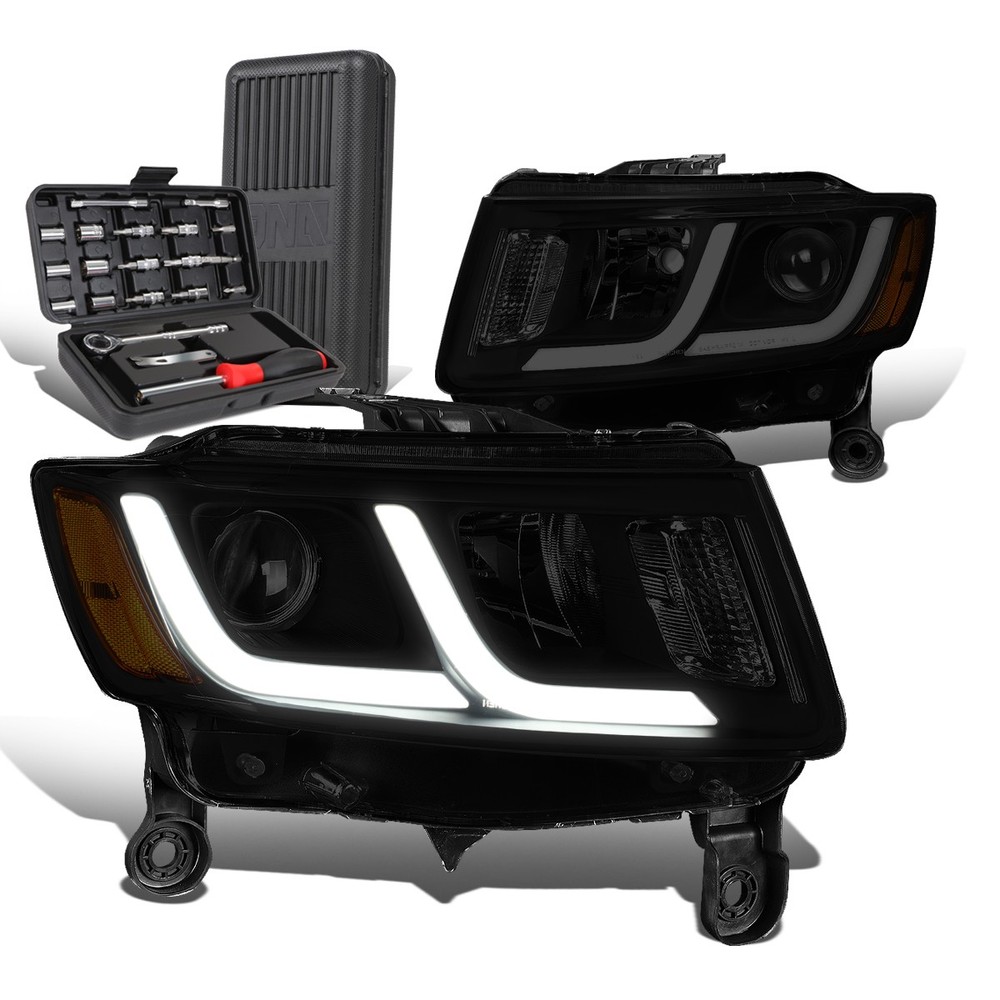 2014-2016 Grand Cherokee LED Amber Tinted Projector Headlights with Free Tool Box  