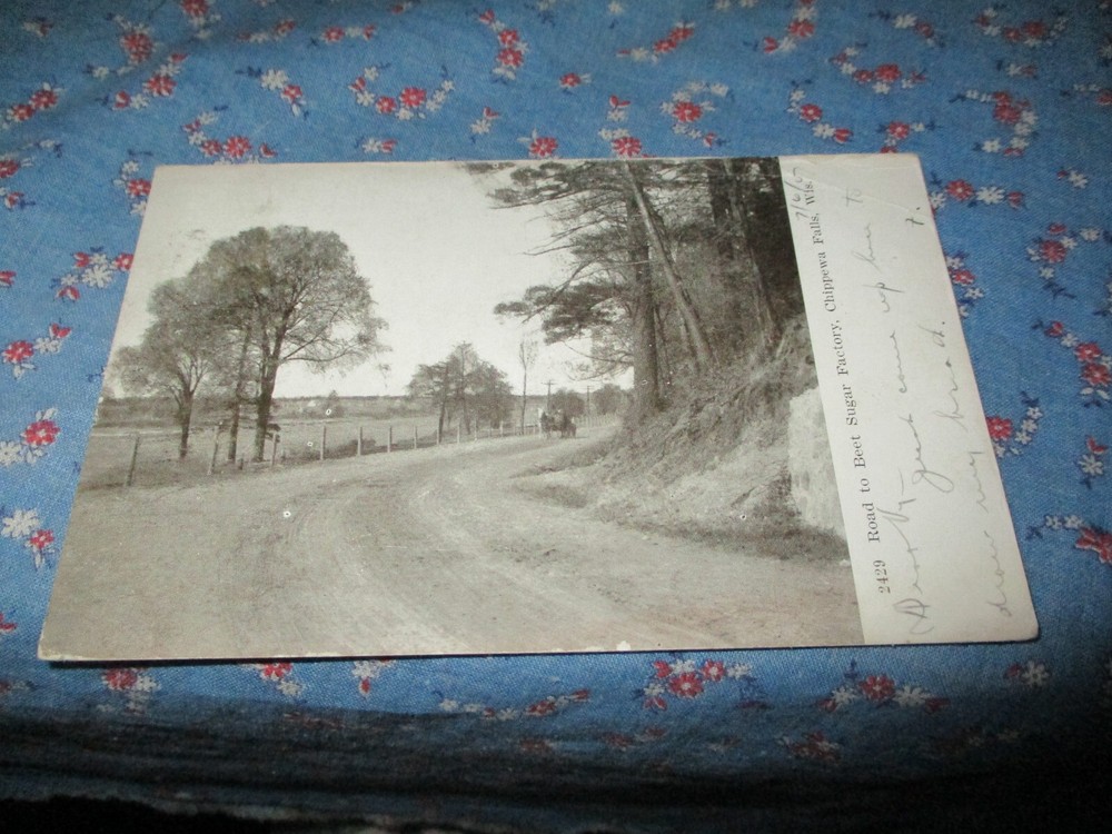 1907 Postcard Road to Chippewa Falls WI Beet Sugar Factory Vintage View