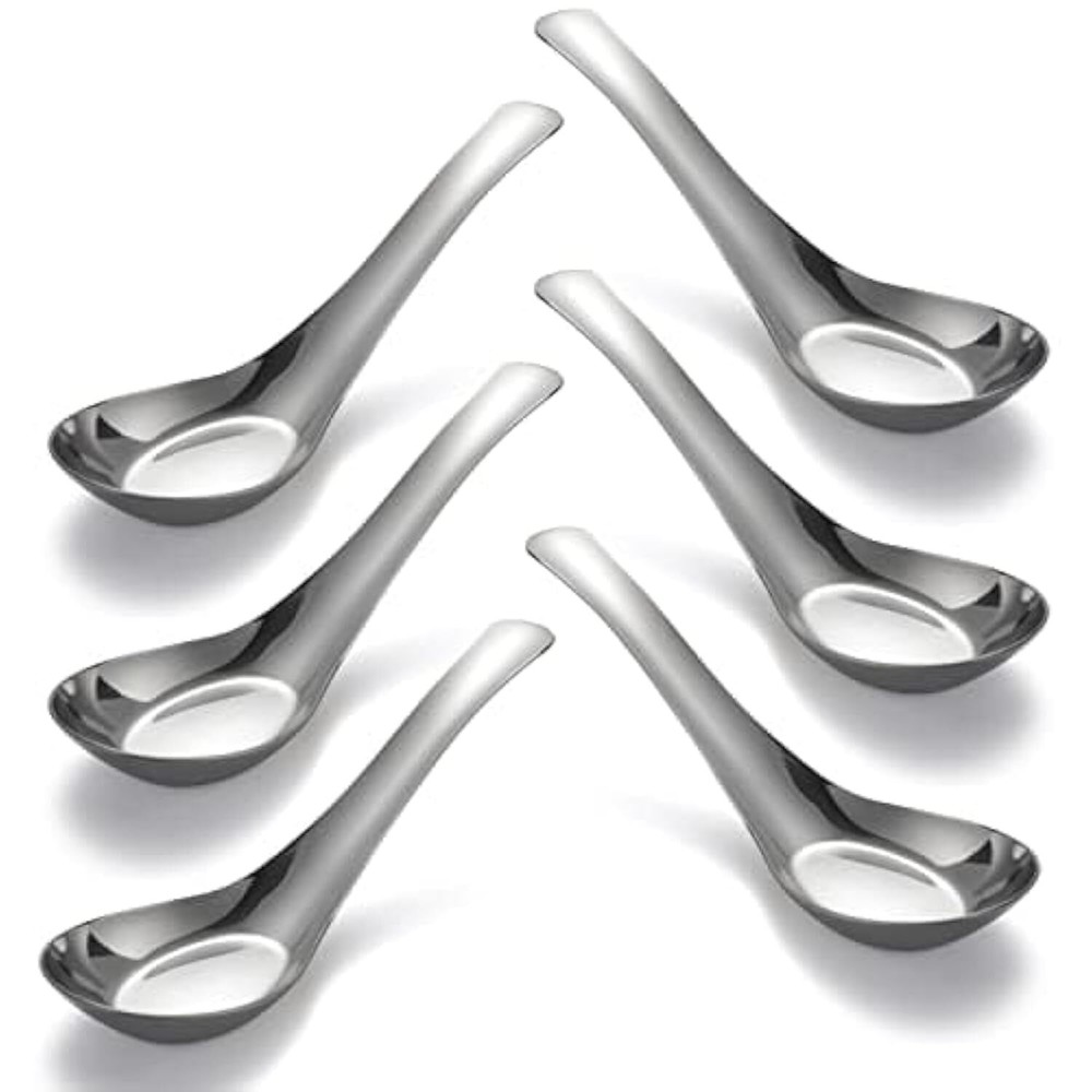 Soup Spoons Stainless Steel Dinner Spoons Set of 6 Chinese Soup Spoon Mirror ...