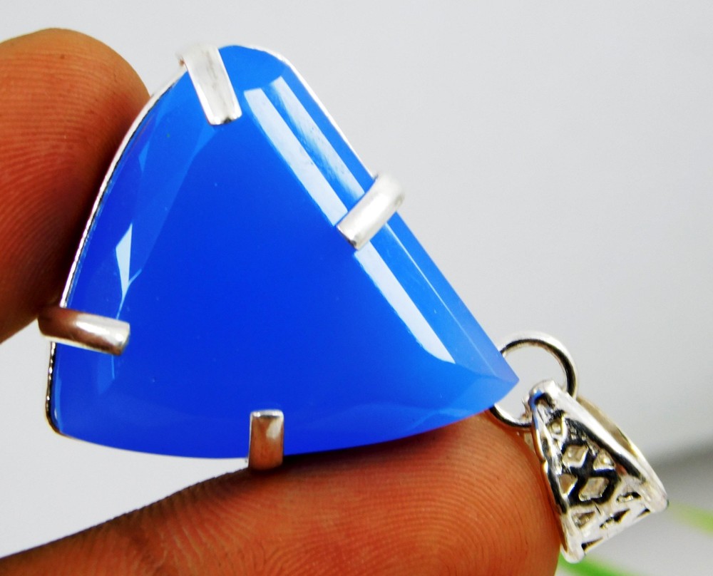 56.10 Ct Blue Opal Natural Certified Loose Gemstone 925 Solid Silver Pendant