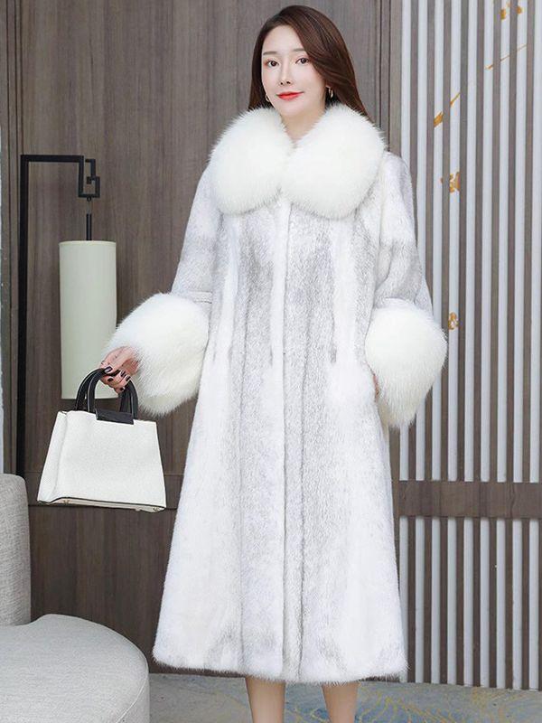 Elegant Women's Winter Fox Fur Collar Mink Coat for Formal or Casual Wear