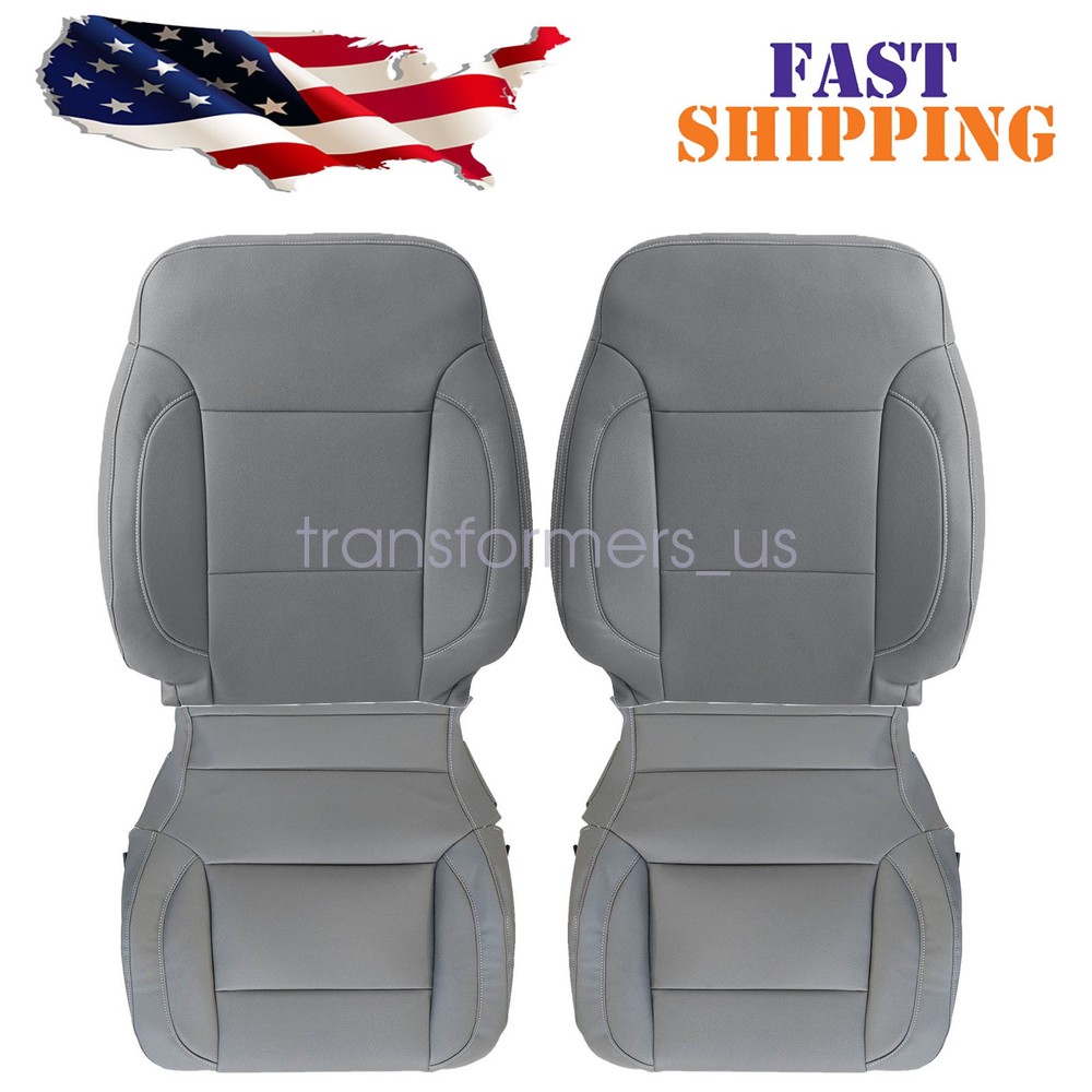 4 x For 2014-2019 Chevy Silverado Front Bottom & Top Leather Seat Cover Ash Gray