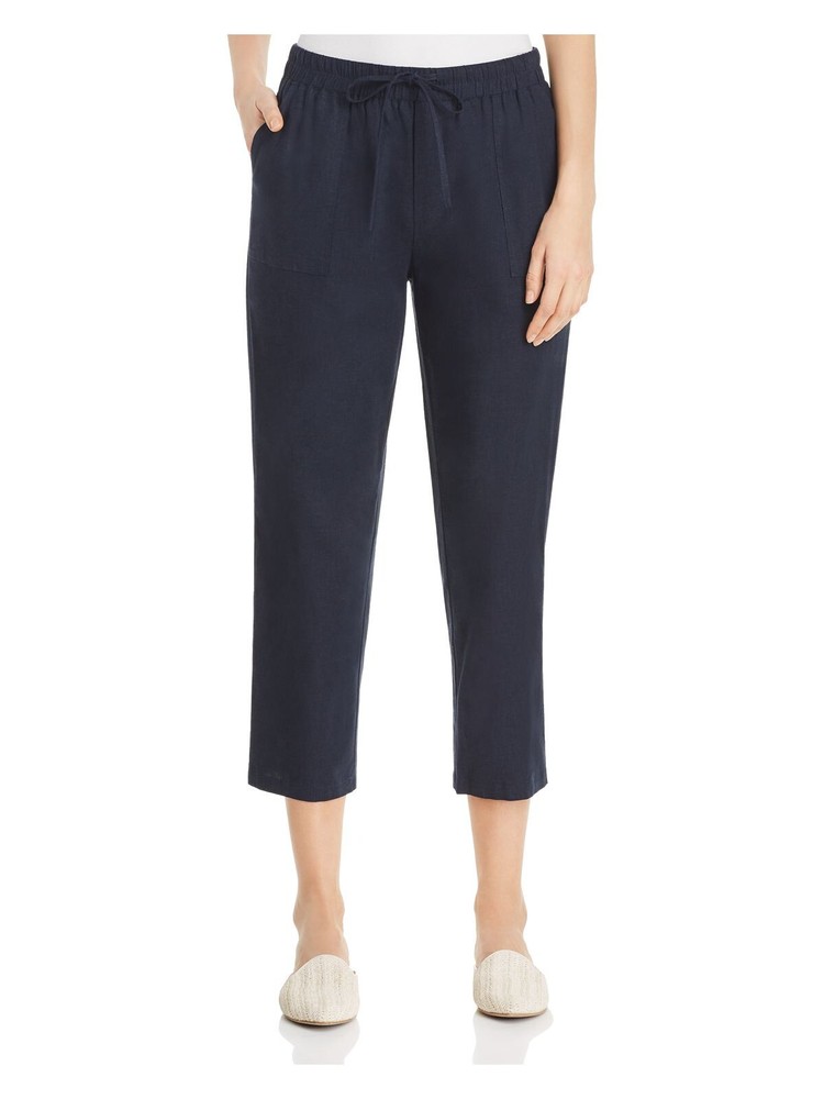Navy Drawstring Capri Pants with Pockets for Women Size S